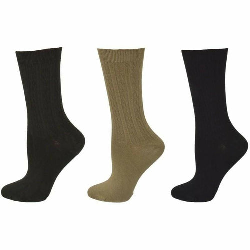 Women's Rayon Socks, Women's Cable Pattern Crew Rayon Socks - 3 Pair